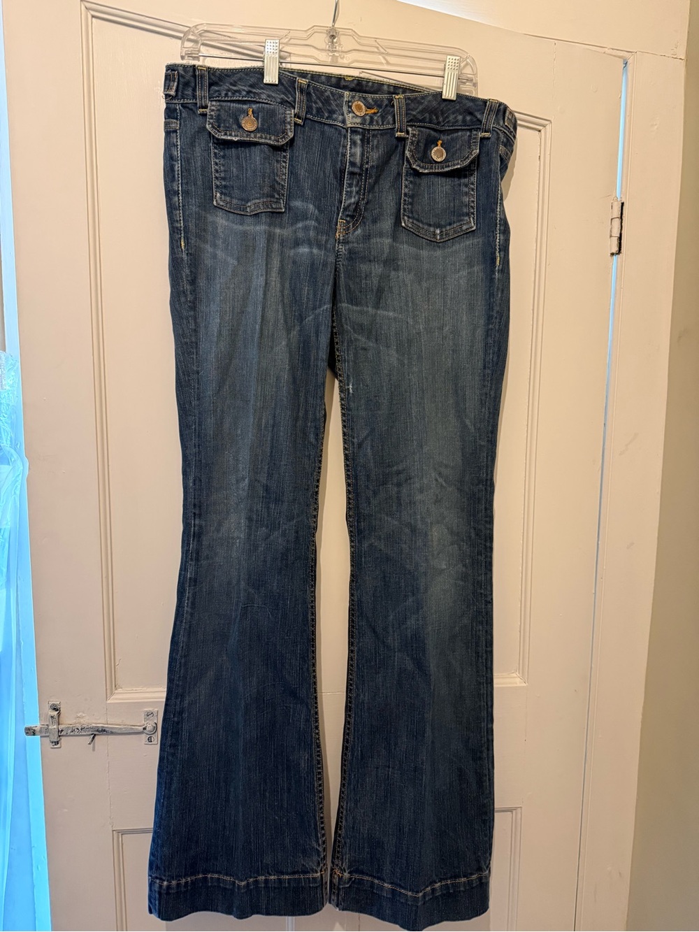Banana Republic Dark Blue Flare Jeans with Front Flap Pockets